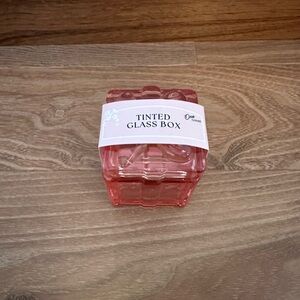 Pink Tinted Glass Box With Bow Design - Brand New